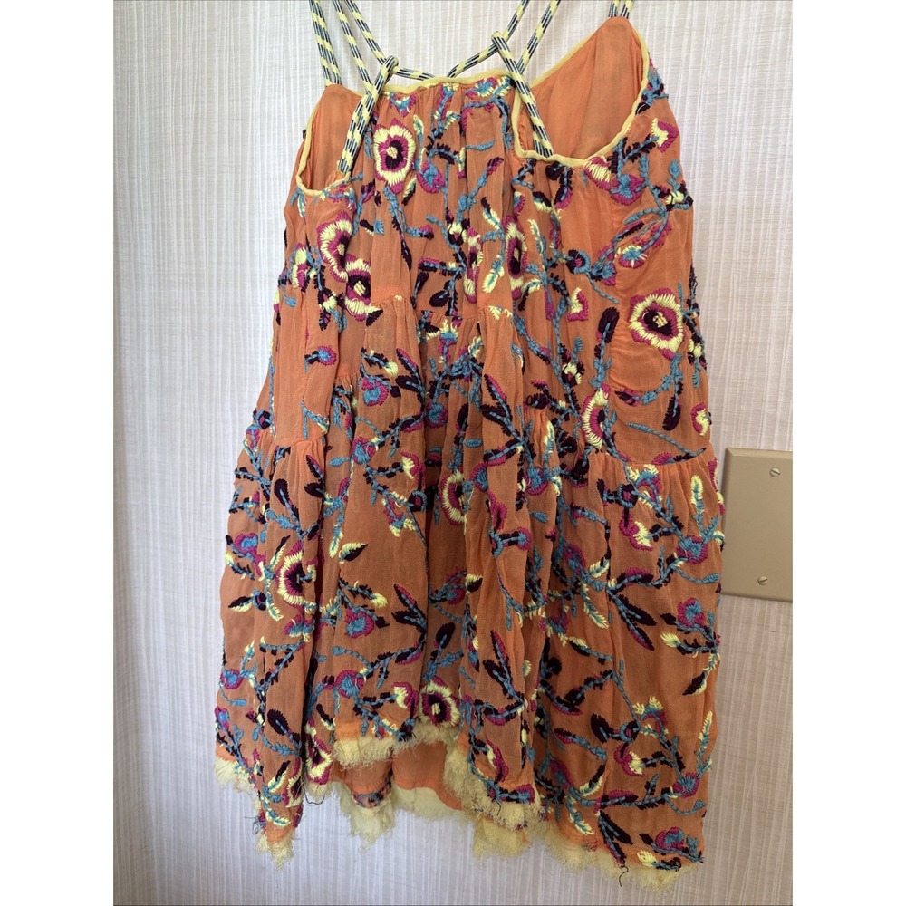 Kimchi Blue Orange Floral Embroidered Babydoll Mini Dress Braided Straps Small - Picture 8 of 11